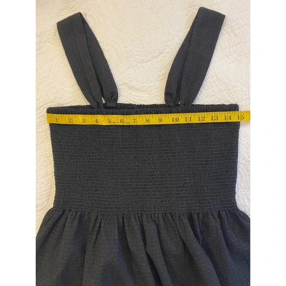 Madewell Texture & Thread Smocked Peplum Tank Top Black Large Sleeveless Crepe - Picture 2 of 7